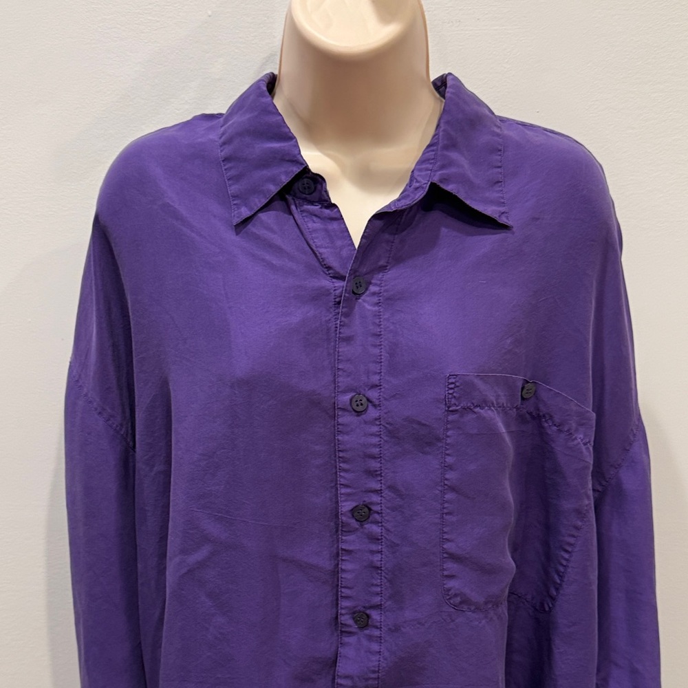 Silk Society Men’s Size L Silk Button Down Shirt Purple Vintage Y2K